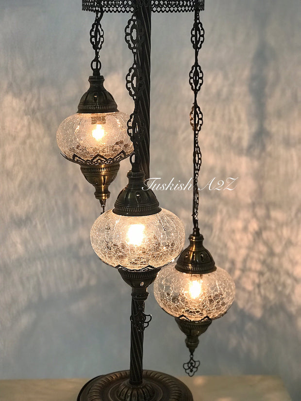 Ottoman Turkish  Mosaic Floor Lamp  With 3 Cracked Globe,ID:151