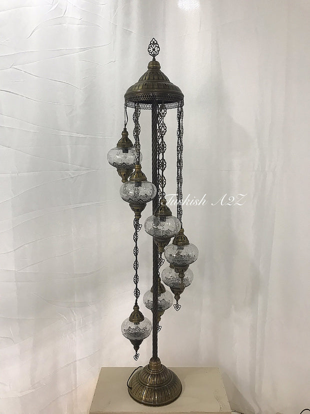 Ottoman TURKISH MOSAIC FLOOR LAMP with 7 Cracked GLOBES,ID:151